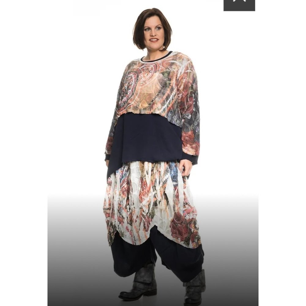 Sarah Santos XL Lagenlook Shirt Top Blouse Boxy Artsy Art To Wear Slow Fashion